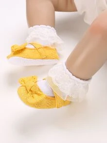 Baby Bow Decor Mary Jane Flats - Yellow - View 3