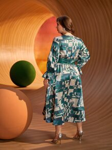 SHEIN Vestido con estampado geométrico con cadena fruncido