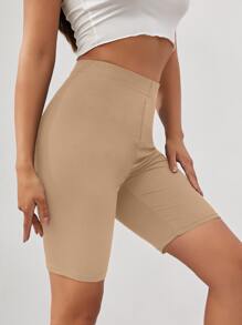 SHEIN Unity 素色高腰騎行褲 - 杏色 - 查看 1