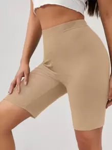 SHEIN Unity 素色高腰騎行褲 - 杏色 - 查看 5