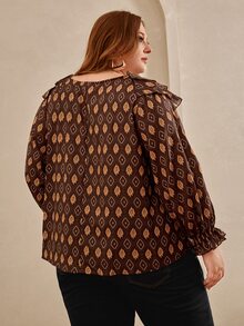 SHEIN CURVE+ Plus Floral Print Ruffle Trim Flounce Sleeve Blouse - Multicolor - View 2