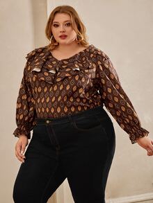 SHEIN CURVE+ Plus Floral Print Ruffle Trim Flounce Sleeve Blouse - Multicolor - View 6