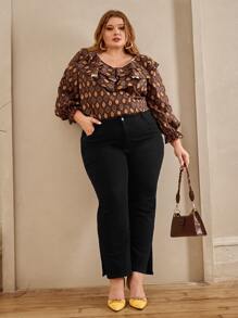 SHEIN CURVE+ Plus Floral Print Ruffle Trim Flounce Sleeve Blouse - Multicolor - View 1