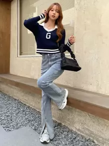 DAZY Split Hem Flare Leg Jeans - Light Wash - View 6