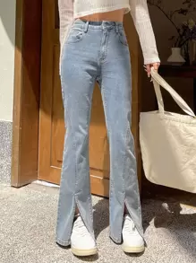 DAZY Split Hem Flare Leg Jeans - Light Wash - View 7