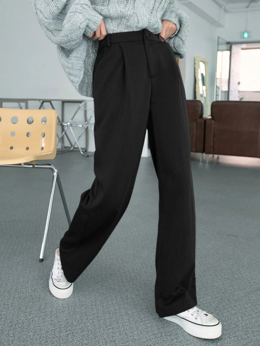 DAZY High Waist Straight Leg Trousers - Black - View 1