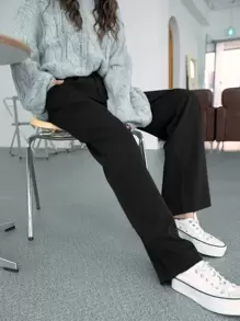 DAZY High Waist Straight Leg Trousers - Black - View 2