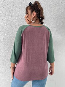 SHEIN LUNE Plus Colour Block Raglan Sleeve Tee - Mauve Purple - View 2