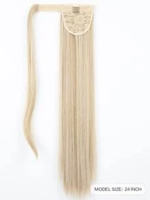 24-Inch Long Straight Ponytail Hair Extensions, Brown Color, Heat-Resistant Synthetic Fiber, Suitable For Girls And Women For Daily Use - Champagne - View 4