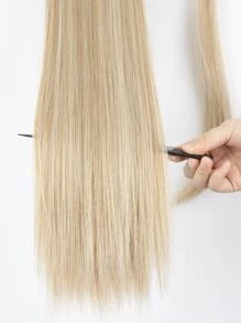 24-Inch Long Straight Ponytail Hair Extensions, Brown Color, Heat-Resistant Synthetic Fiber, Suitable For Girls And Women For Daily Use - Champagne - View 5