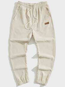 Manfinity Men Letter Patched Drawstring Waist Corduroy Trousers - Beige - View 1
