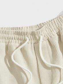 Manfinity Men Letter Patched Drawstring Waist Corduroy Trousers - Beige - View 3