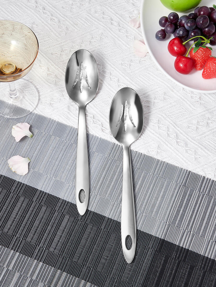 2 piezas Cuchara con abertura de acero inoxidable - Plateado - Ver 1