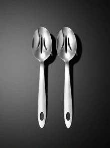 2 piezas Cuchara con abertura de acero inoxidable - Plateado - Ver 3