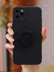 Plain Phone Case With Leopard Stand-out Phone Grip - Multicolor - View 1