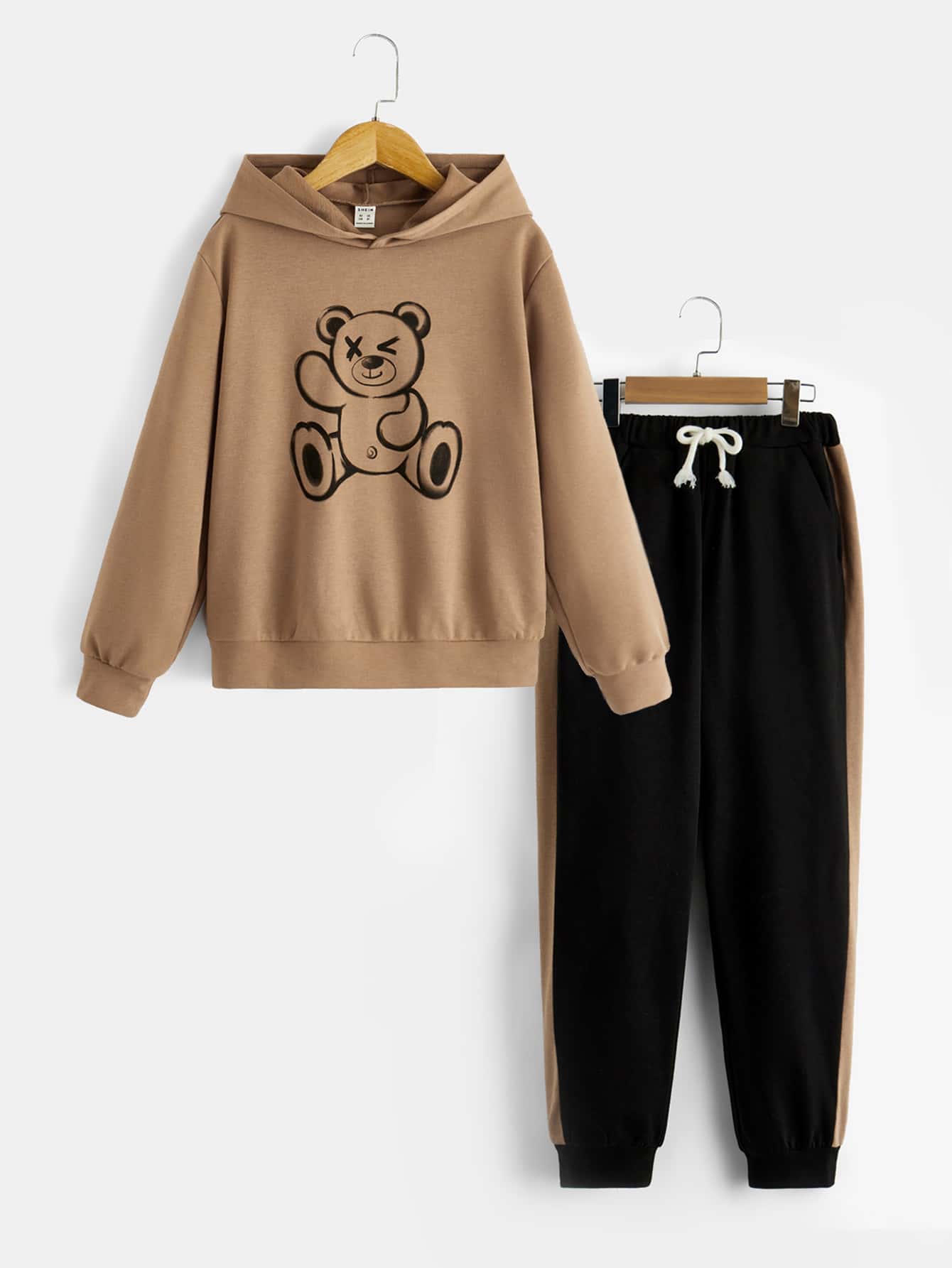 SHEIN Boys Bear Print Hoodie & Drawstring Waist Joggers - Multicolor - View 1