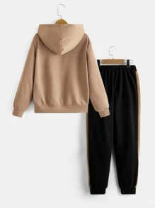 SHEIN Boys Bear Print Hoodie & Drawstring Waist Joggers - Multicolor - View 2