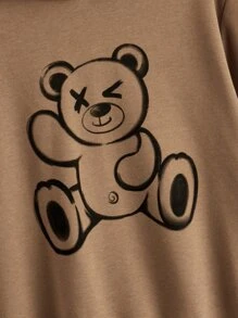 SHEIN Boys Bear Print Hoodie & Drawstring Waist Joggers - Multicolor - View 5