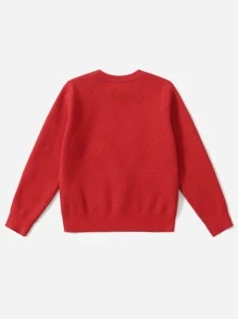 SHEIN Boys Christmas Elk Pattern Jumper - Red - View 2