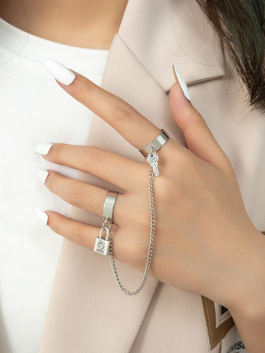 Key & Lock Charm Mittens Ring | SHEIN USA