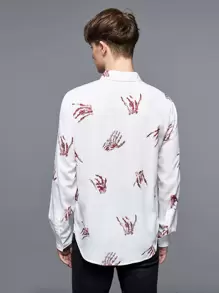 Manfinity Men Skeleton Hand Print Shirt, For Halloween - White - View 2