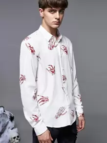 Manfinity Men Skeleton Hand Print Shirt, For Halloween - White - View 4