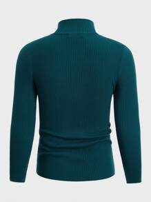 Manfinity Hombres Jersey de cuello alto tejido de canalé - Agua verde azul - Ver 5