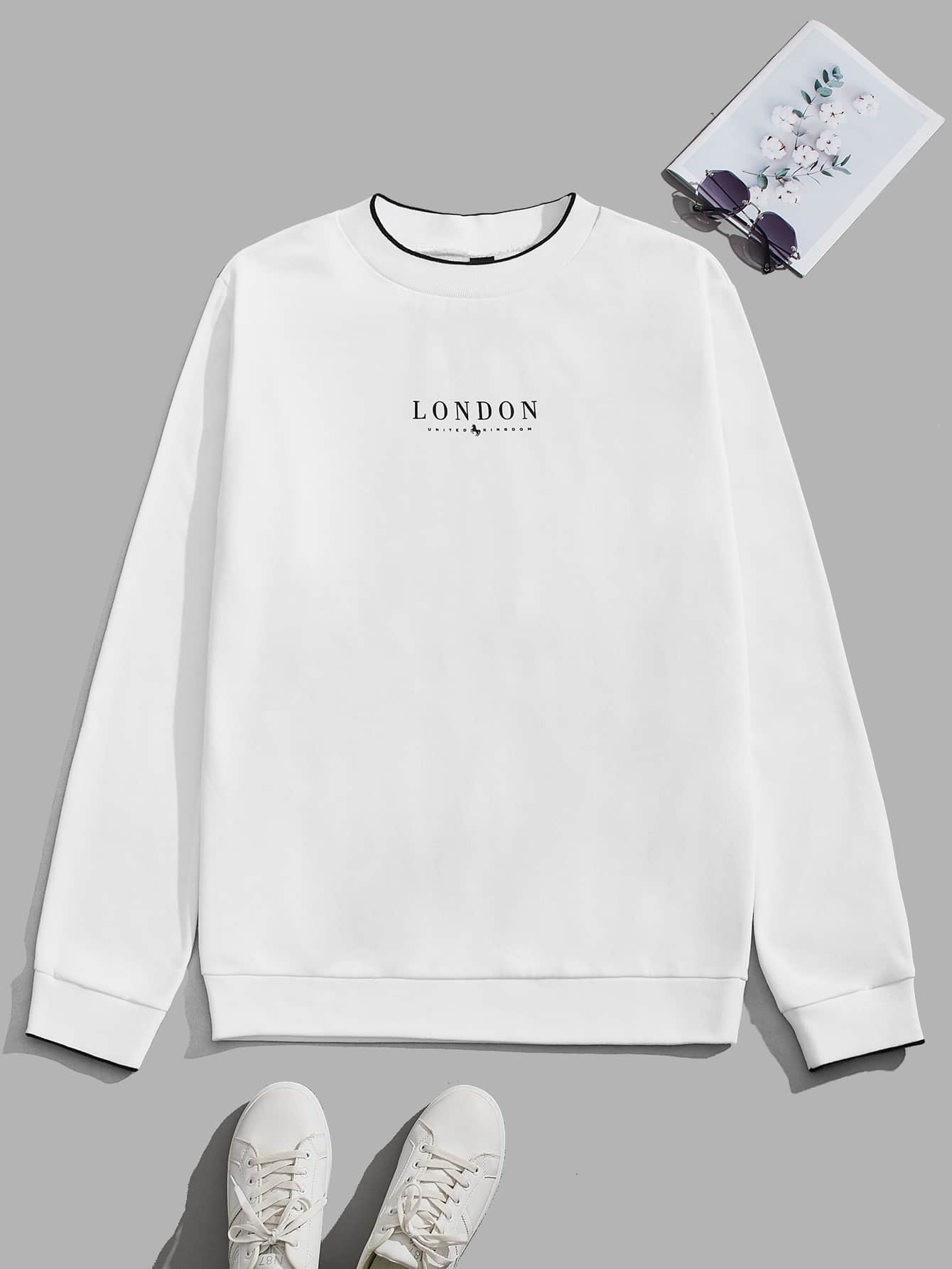 GENTILAND Men Letter Graphic Sweatshirt - White - View 1