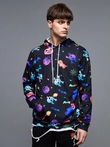 Manfinity Men Cartoon Graphic Drawstring Hoodie, For Halloween - Multicolor - View 1