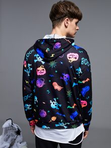 Manfinity Men Cartoon Graphic Drawstring Hoodie, For Halloween - Multicolor - View 2