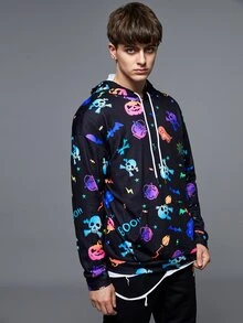 Manfinity Men Cartoon Graphic Drawstring Hoodie, For Halloween - Multicolor - View 4