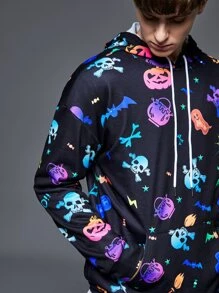 Manfinity Men Cartoon Graphic Drawstring Hoodie, For Halloween - Multicolor - View 5