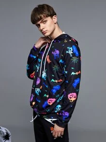 Manfinity Men Cartoon Graphic Drawstring Hoodie, For Halloween - Multicolor - View 6