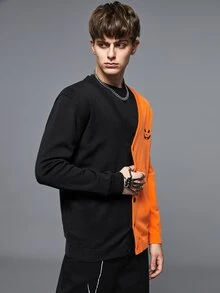 Manfinity Men Halloween Two Tone Expression Embroidery Cardigan - Multicolor - View 5