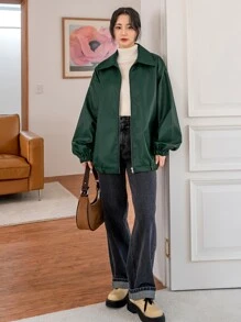 DAZY جاكيت منخفض الاكتاف جيب مائل جلد صناعي