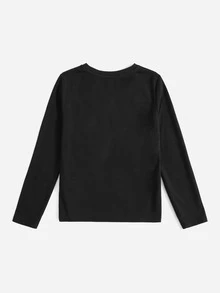 SHEIN Girls Reflective Slogan & Cartoon Graphic Tee - Black - View 2