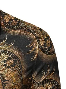 Manfinity 男士燙金花朵和羽毛印花襯衫