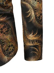 Manfinity 男士燙金花朵和羽毛印花襯衫