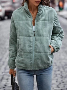 SHEIN LUNE Slant Pocket Corduroy Padded Padded Coat Clothes Winter