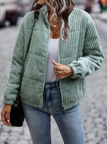 SHEIN LUNE Slant Pocket Corduroy Padded Padded Coat Clothes Winter