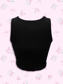 ROMWE Kawaii Áo hai dây Gân đan Hoạt hình Giải trí - màu đen - Xem 2