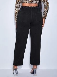 SHEIN Plus Cut Out Ripped Straight Leg Jeans - Black - View 2