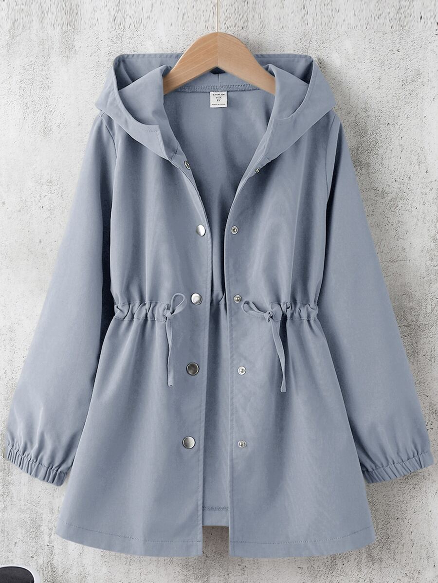 Niñas Abrigo con capucha de cintura con cordón - Azul - Ver 1