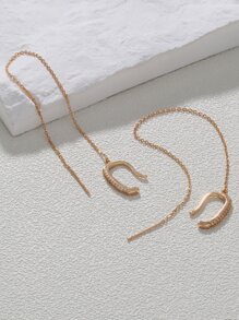 Nooxian 1對女士長流蘇和方形氧化鋯夾式耳環 - 金黃色 - 查看 1