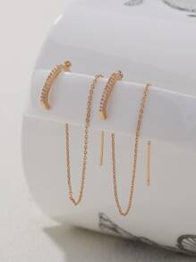 Nooxian 1對女士長流蘇和方形氧化鋯夾式耳環 - 金黃色 - 查看 2