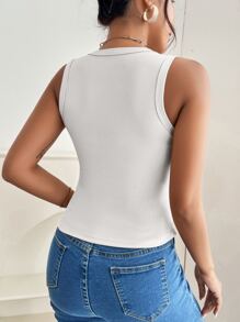 SHEIN PETITE Solid Rib Knit Tank Summer  Top - White - View 2
