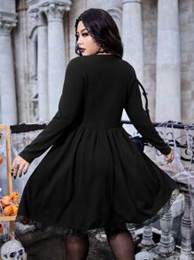 ROMWE PUNK Plus Scallop Trim Sweetheart Neck Dress - Black - View 2