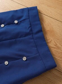 SHEIN 小女童印花荷葉袖褶邊領襯衫和假鈕扣長褲 - 藍白色 - 查看 6