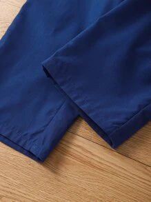 SHEIN 小女童印花荷葉袖褶邊領襯衫和假鈕扣長褲 - 藍白色 - 查看 8