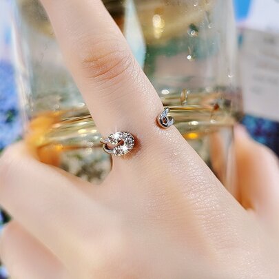 Cubic Zirconia Decor Cuff Ring